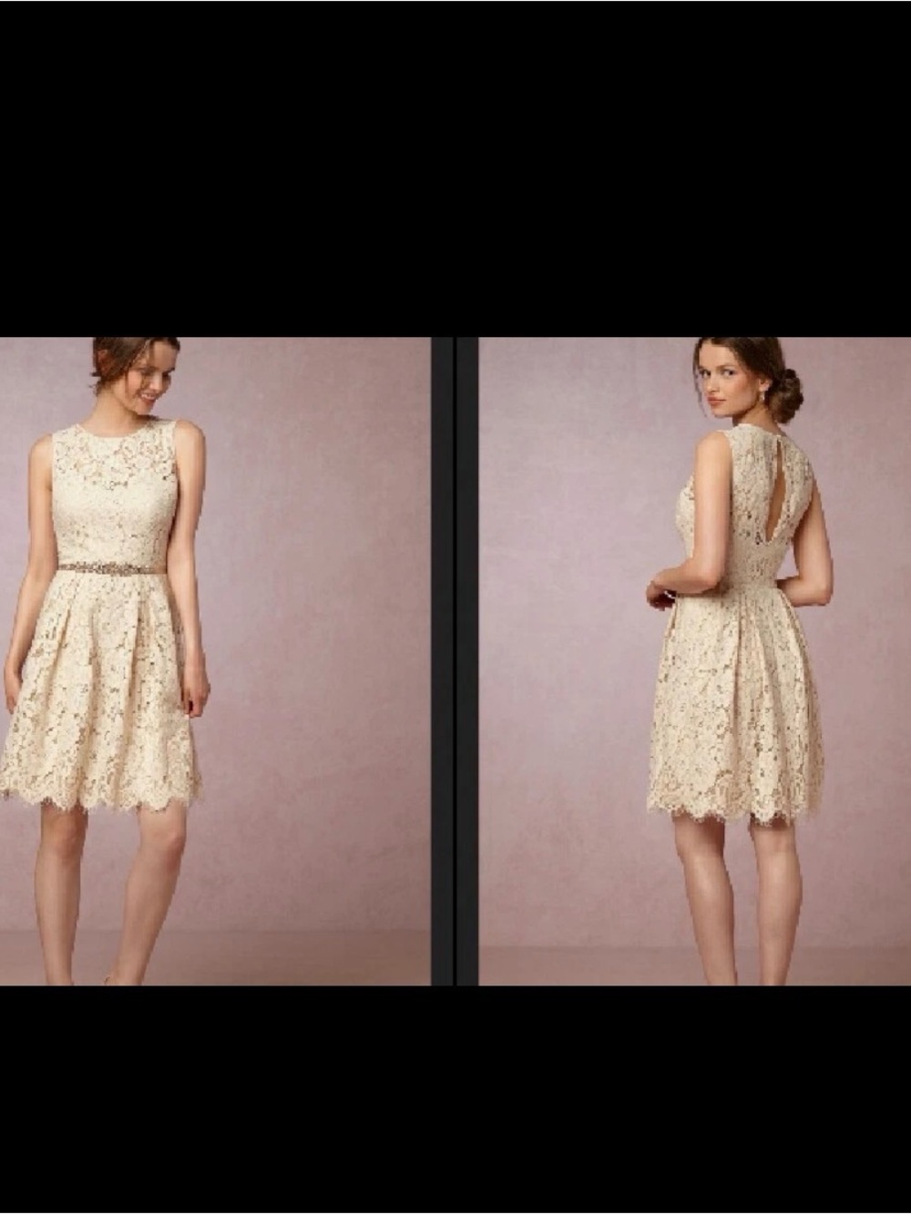 EUC! Anthro. Hitherto Kinsley Dress Fit-N-Flare Lace Scalloped Hem Creme Size 12